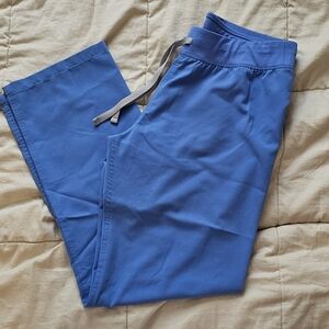 Figs Blue Scrubs with Gray Drawstring